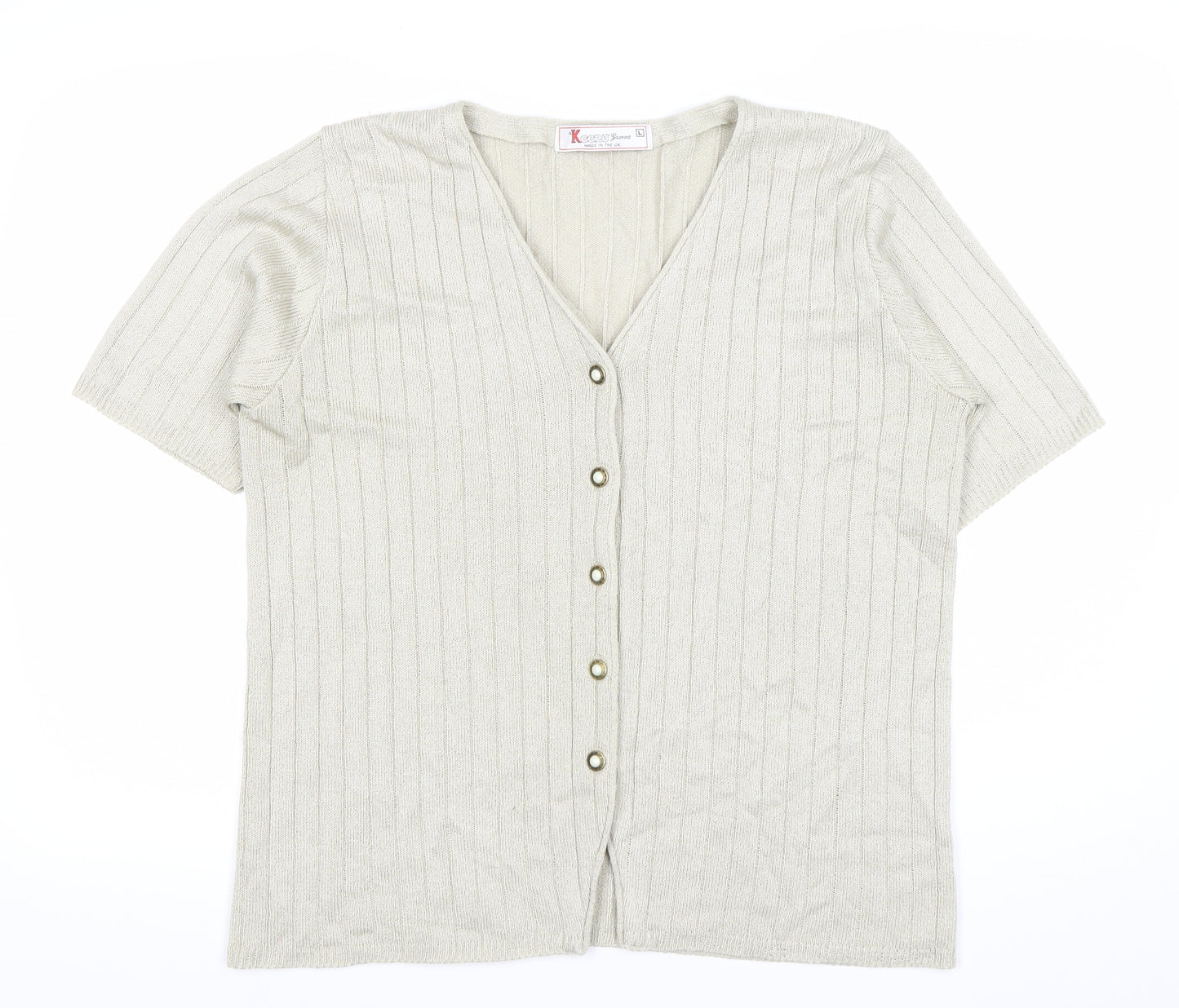 Keeno Women’s Beige Short Sleeve V-Neck Cardigan L