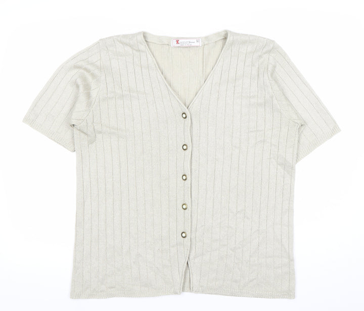 Keeno Women’s Beige Short Sleeve V-Neck Cardigan L