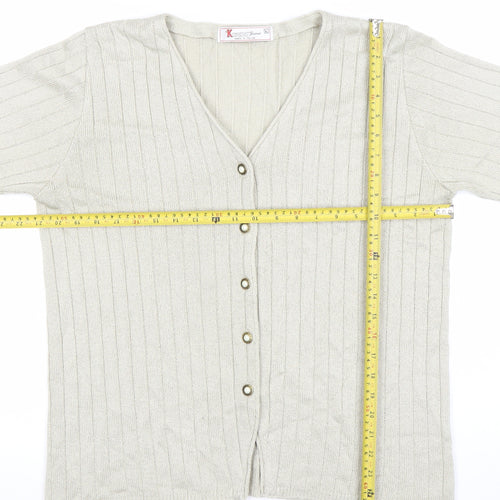 Keeno Women’s Beige Short Sleeve V-Neck Cardigan L