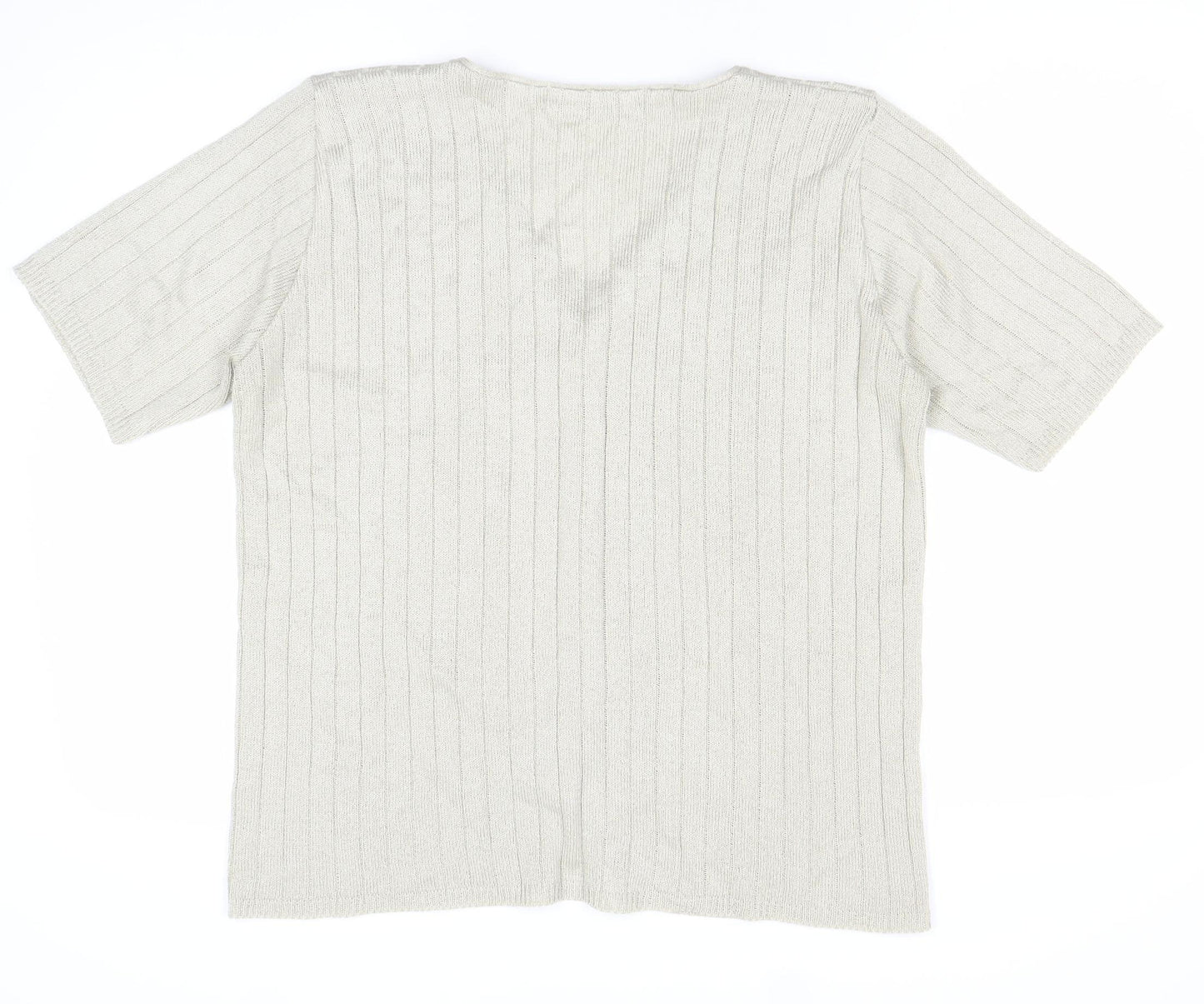 Keeno Women’s Beige Short Sleeve V-Neck Cardigan L