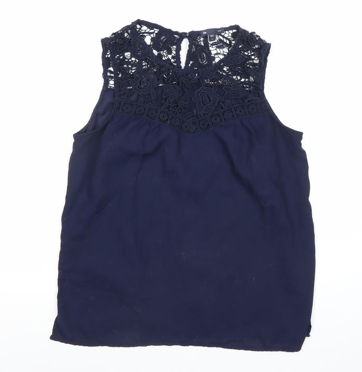 Gap Womens Blue Sleeveless Lace Blouse Top Size S