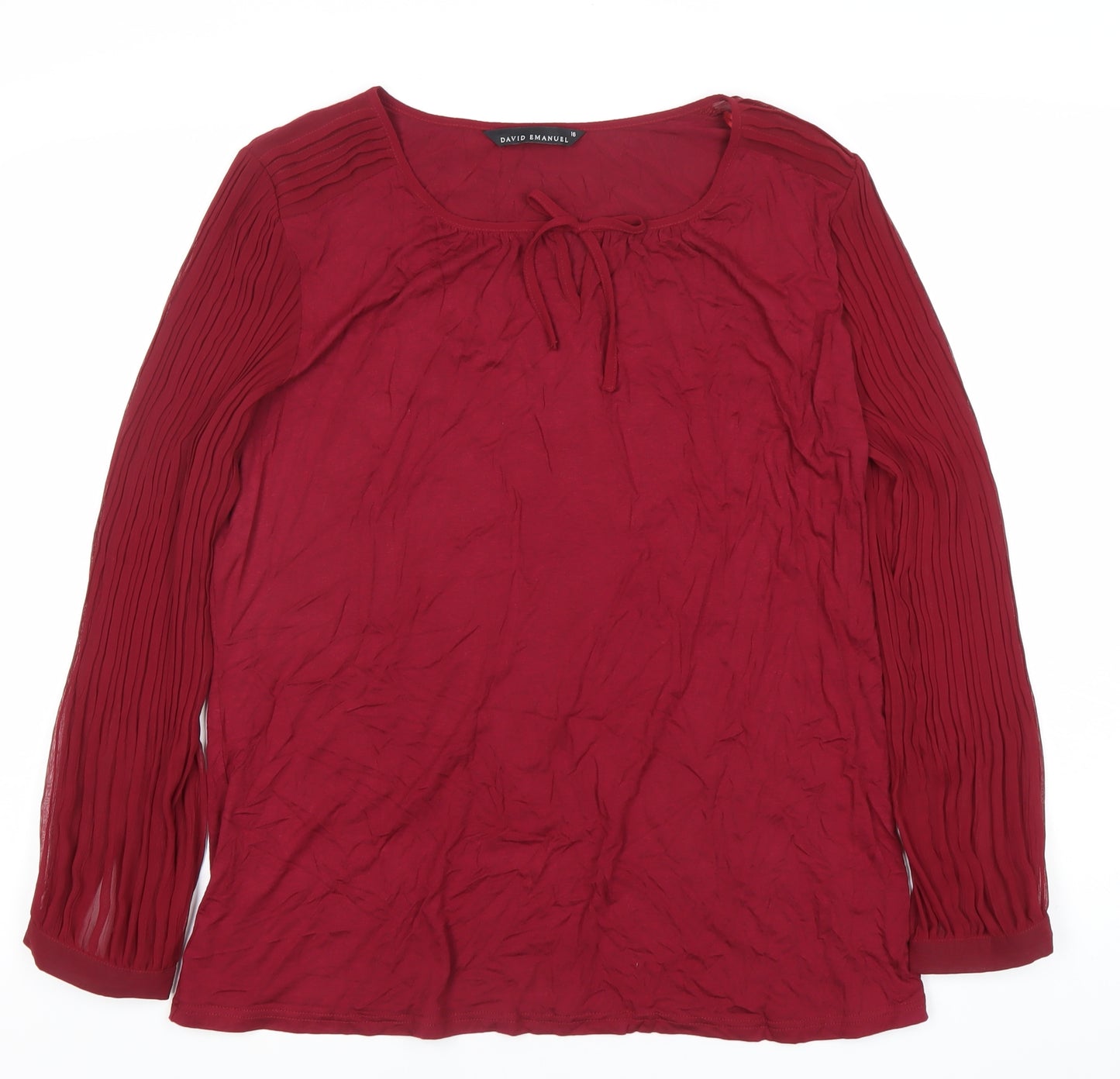 David Emanuel Women’s Red Size 16 Pleated Sleeve Tunic Blouse
