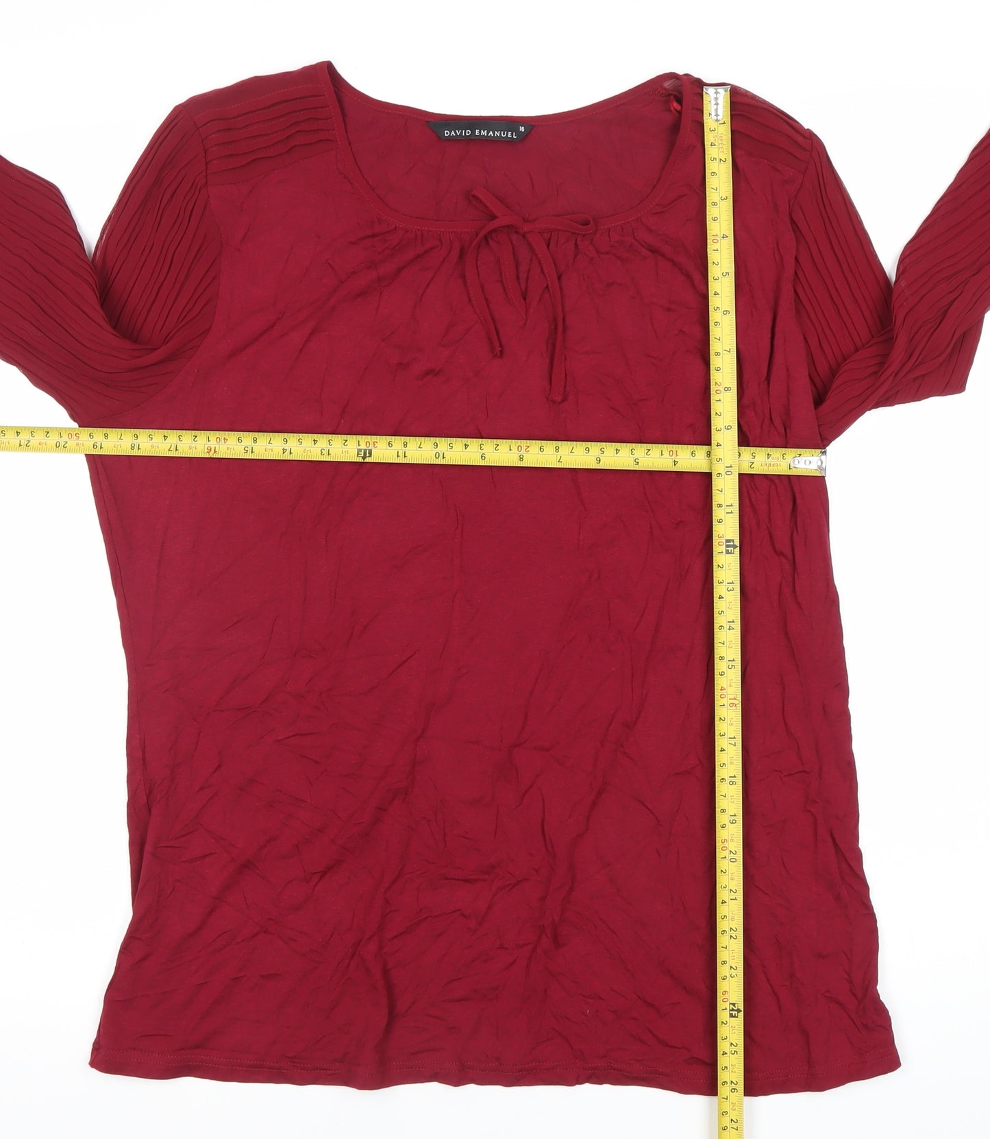 David Emanuel Women’s Red Size 16 Pleated Sleeve Tunic Blouse