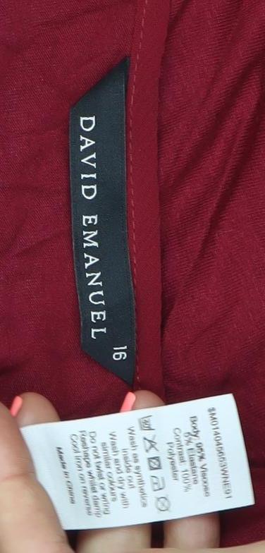 David Emanuel Women’s Red Size 16 Pleated Sleeve Tunic Blouse