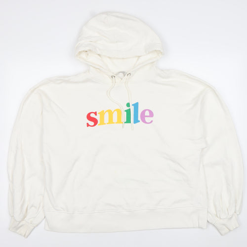George Women’s White Pullover Hoodie L 'Smile' Graphic Cotton