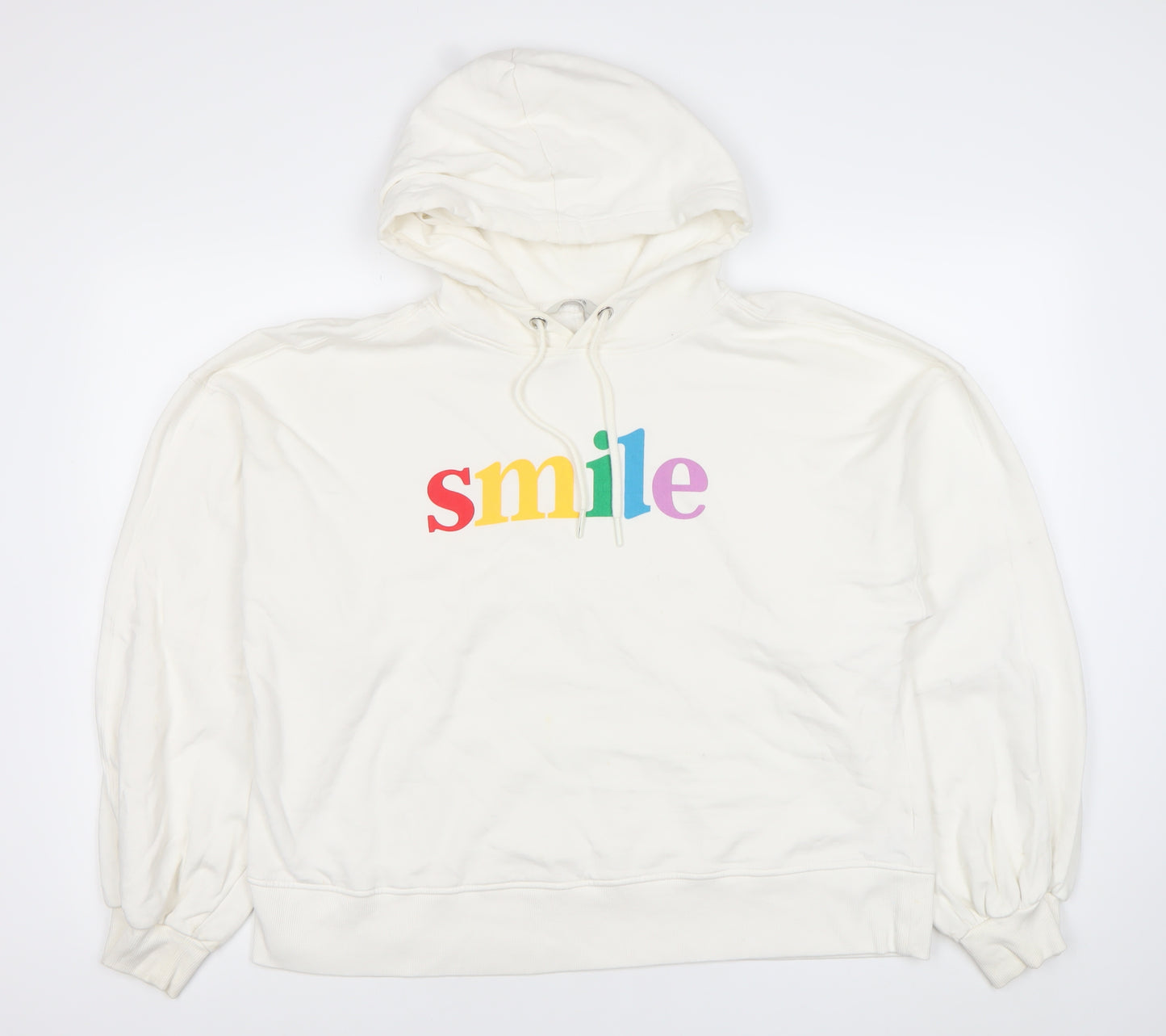 George Women’s White Pullover Hoodie L 'Smile' Graphic Cotton
