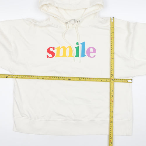 George Women’s White Pullover Hoodie L 'Smile' Graphic Cotton