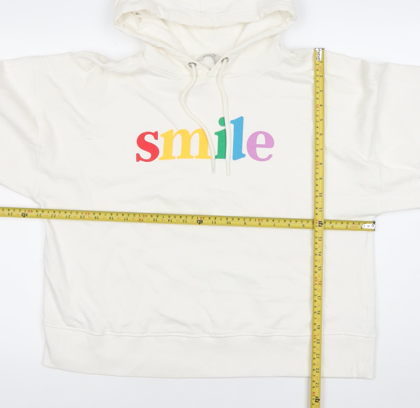 George Women’s White Pullover Hoodie L 'Smile' Graphic Cotton