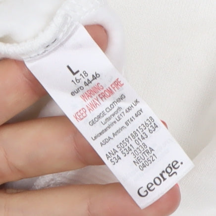George Women’s White Pullover Hoodie L 'Smile' Graphic Cotton