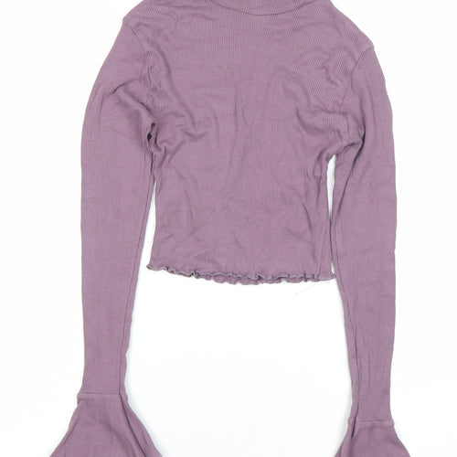 PrettyLittleThing Women Purple Mock Neck Cropped Long Sleeve Top Size 10