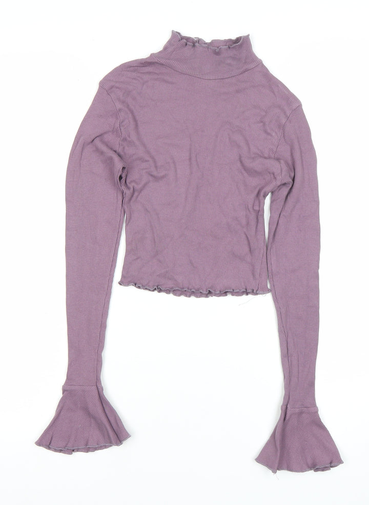 PrettyLittleThing Women Purple Mock Neck Cropped Long Sleeve Top Size 10