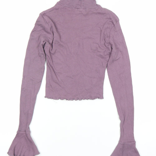 PrettyLittleThing Women Purple Mock Neck Cropped Long Sleeve Top Size 10