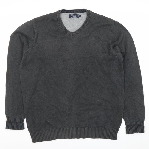 Maine New England Mens Grey Cotton V-Neck Jumper Size M