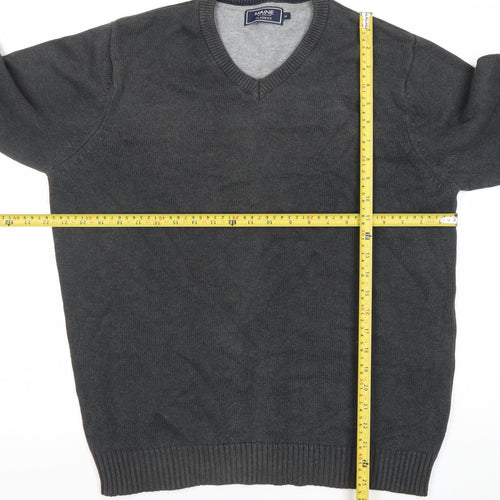 Maine New England Mens Grey Cotton V-Neck Jumper Size M