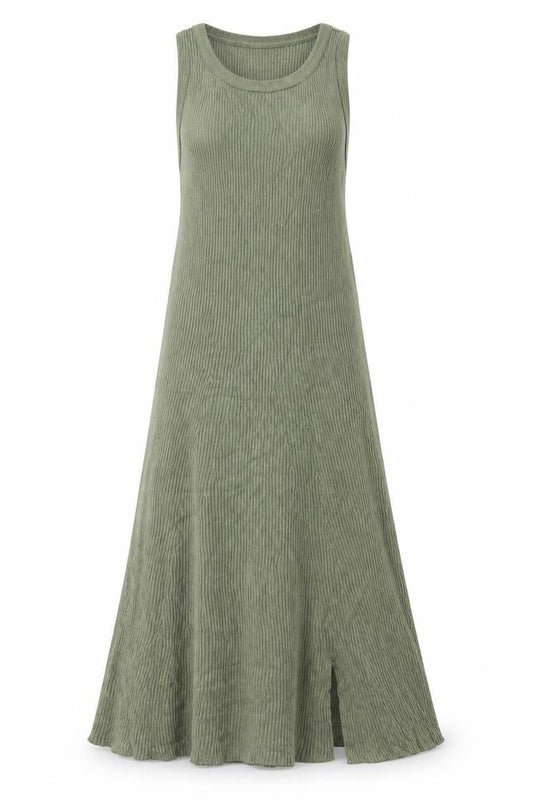 Front view of Pull&Bear Women’s Green Midi Tank Dress, size S, Viscose Blend