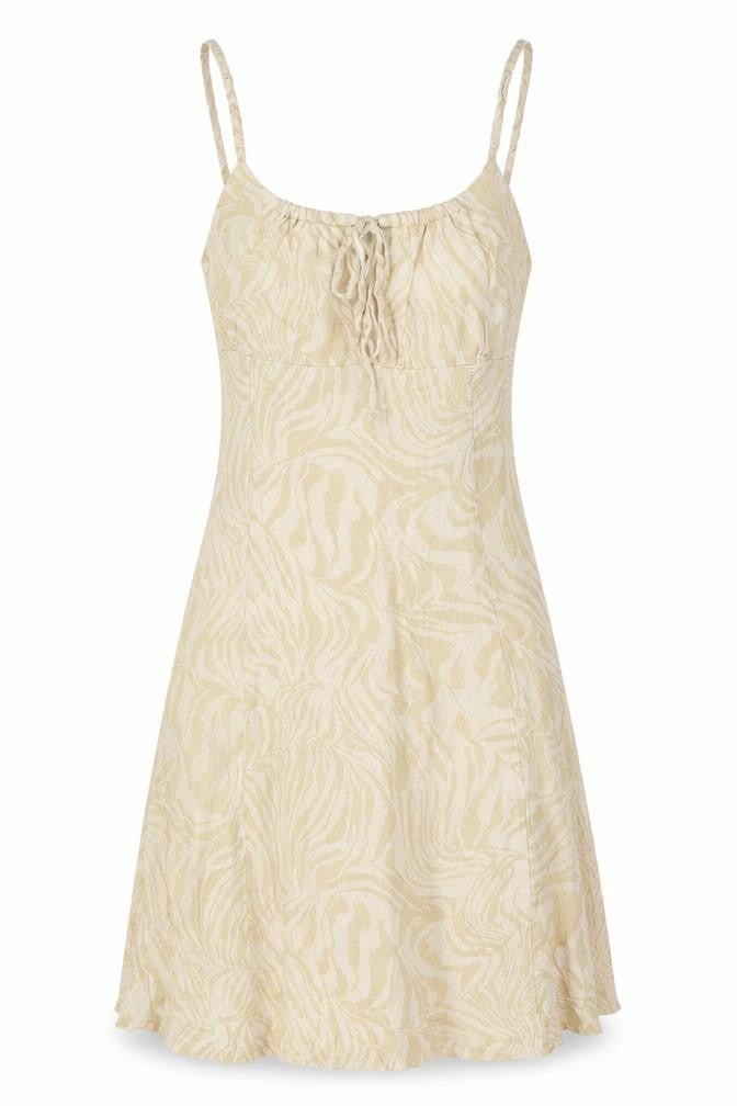 Subdued Women’s Beige Animal Print XS Slip Dress Cotton Linen