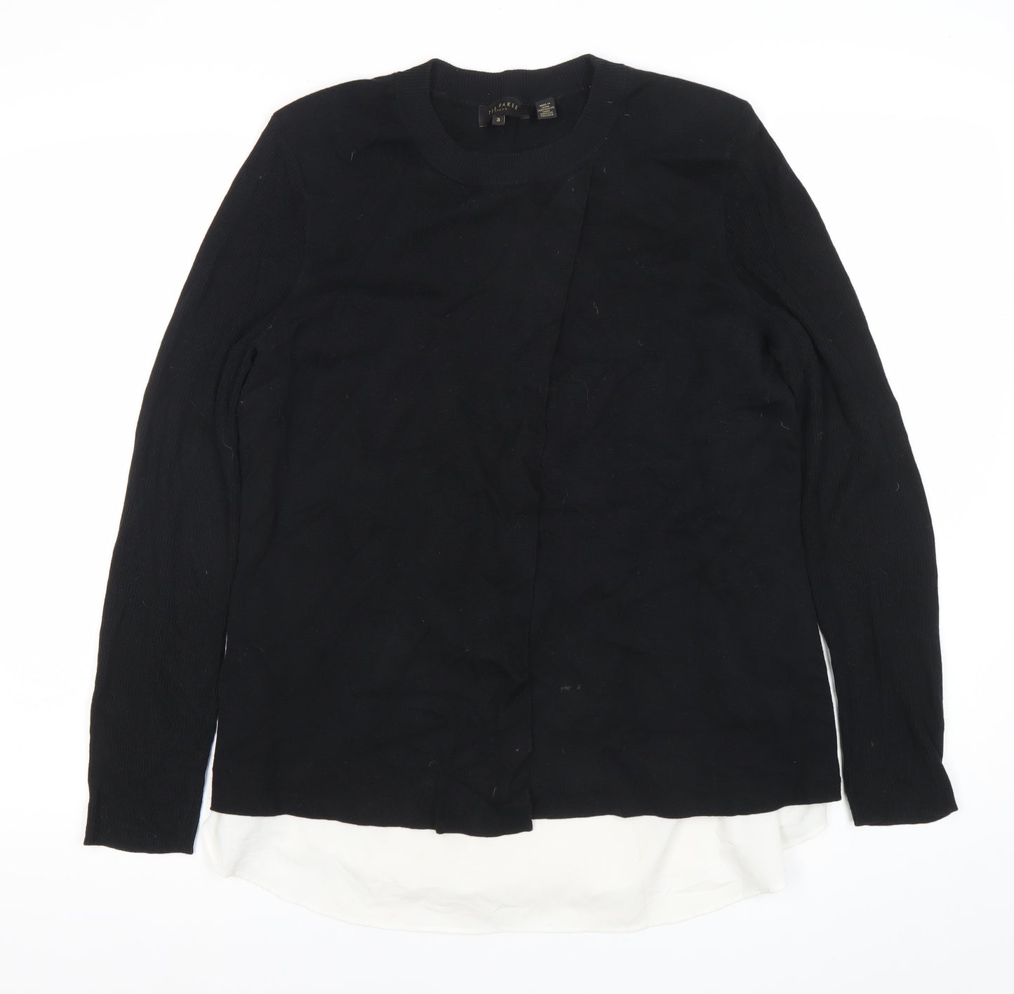 Ted Baker Womens Black Jumper Size 12 Cotton Blend Crew Neck