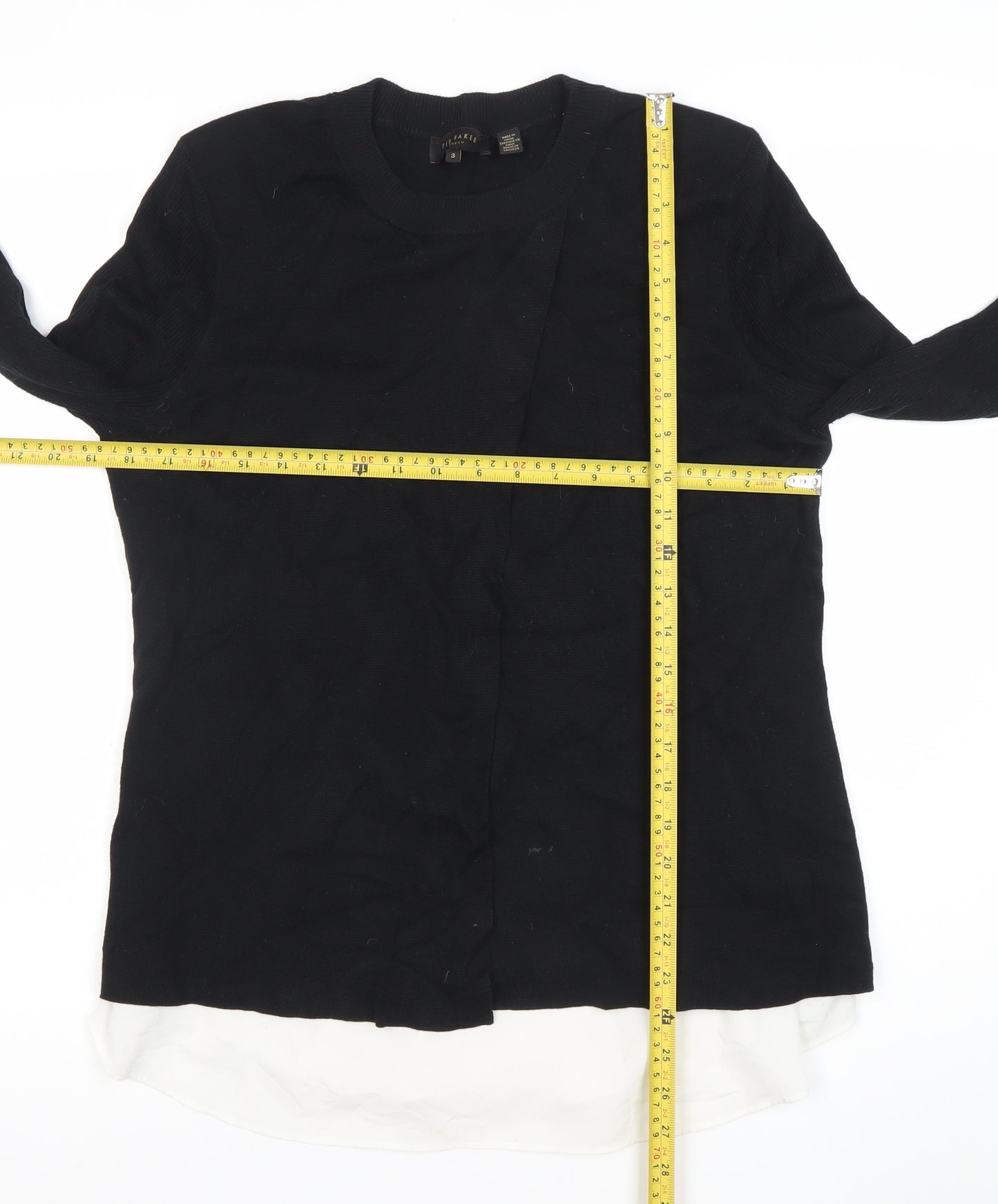 Ted Baker Womens Black Jumper Size 12 Cotton Blend Crew Neck