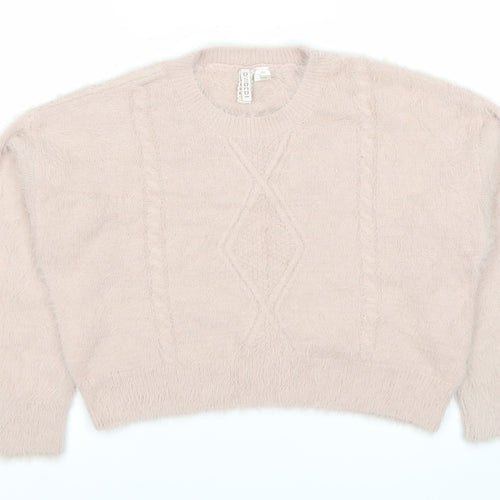 H&M Divided Women’s Pink Crew Neck Cable Knit Pullover Jumper Size S