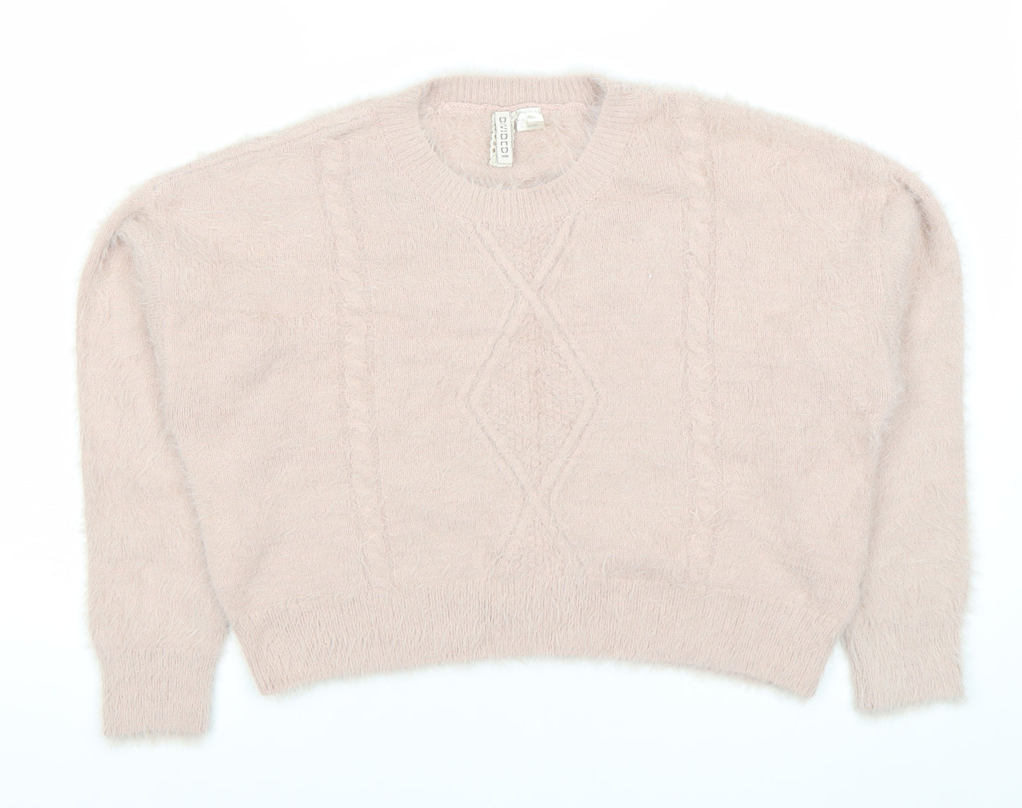 H&M Divided Women’s Pink Crew Neck Cable Knit Pullover Jumper Size S