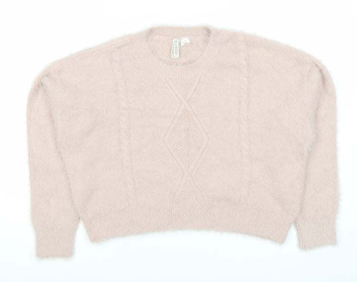 H&M Divided Women’s Pink Crew Neck Cable Knit Pullover Jumper Size S