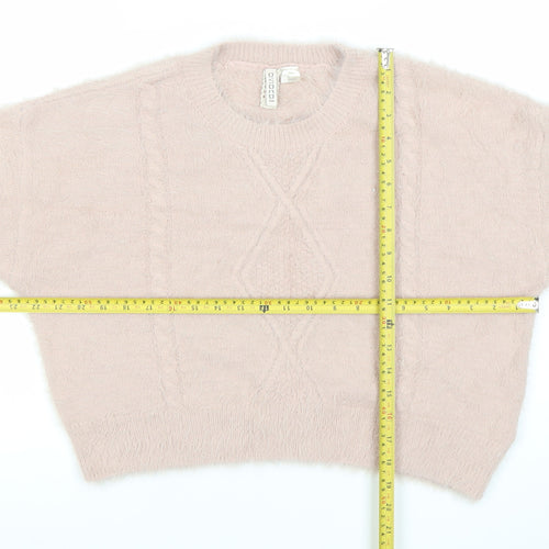 H&M Divided Women’s Pink Crew Neck Cable Knit Pullover Jumper Size S