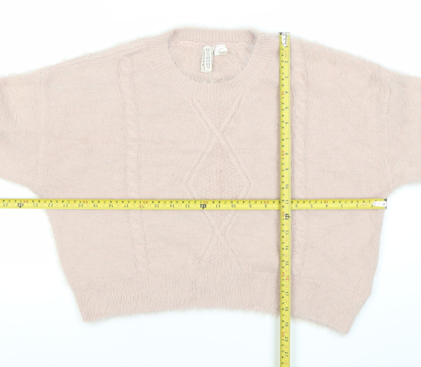 H&M Divided Women’s Pink Crew Neck Cable Knit Pullover Jumper Size S