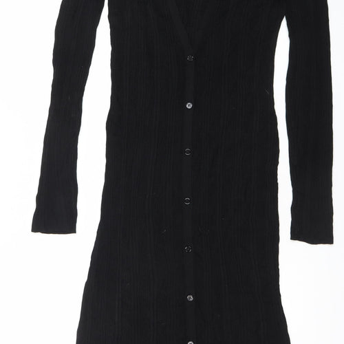 Planet Women’s Black XL Viscose Long Sleeve Button Midi Shirt Dress
