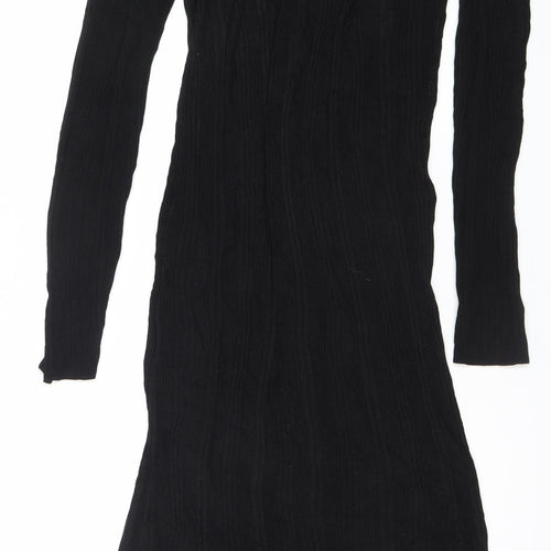 Planet Women’s Black XL Viscose Long Sleeve Button Midi Shirt Dress