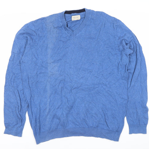 Sfera Men Blue V-Neck Cotton Pullover Jumper 2XL Regular Fit