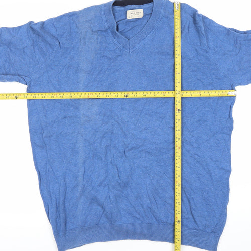 Sfera Men Blue V-Neck Cotton Pullover Jumper 2XL Regular Fit