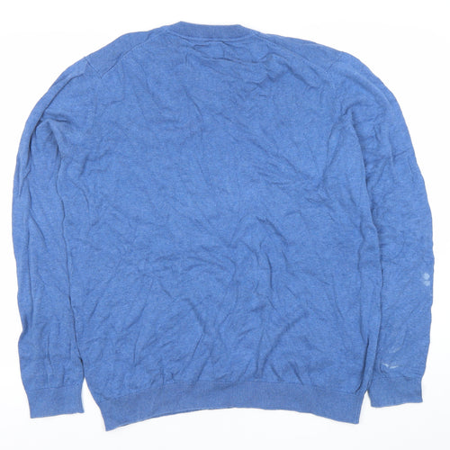 Sfera Men Blue V-Neck Cotton Pullover Jumper 2XL Regular Fit