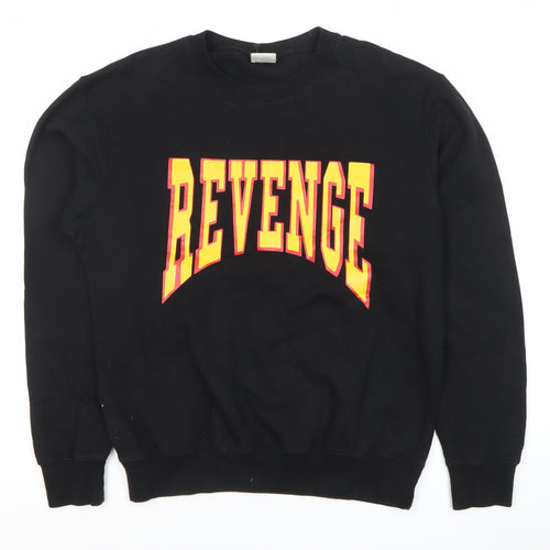 Famona Mens Black Small Pullover Sweatshirt Crew Neck Graphic Logo