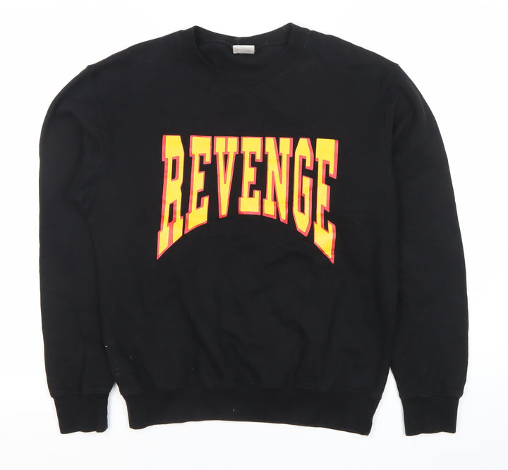 Famona Mens Black Small Pullover Sweatshirt Crew Neck Graphic Logo