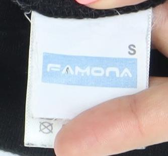 Famona Mens Black Small Pullover Sweatshirt Crew Neck Graphic Logo