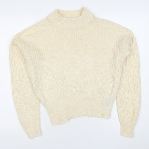 Brave Soul Women’s Ivory Chunky Knit Pullover Jumper S Mock Neck