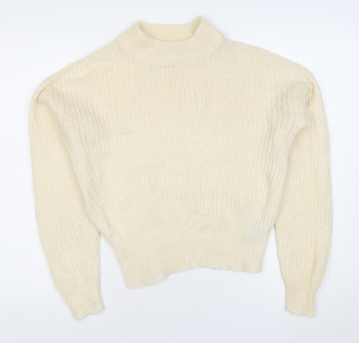 Brave Soul Women’s Ivory Chunky Knit Pullover Jumper S Mock Neck