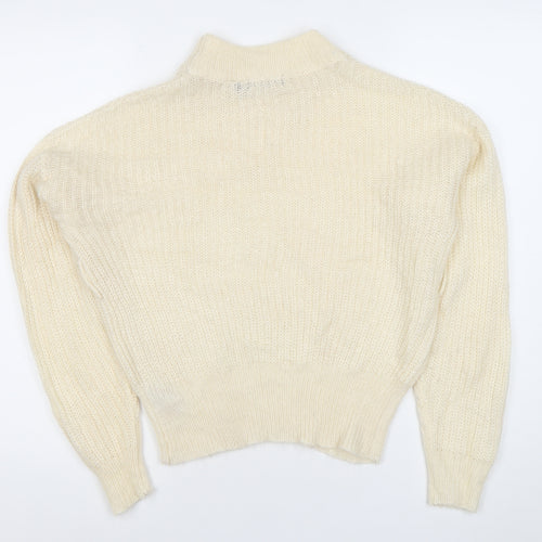 Brave Soul Women’s Ivory Chunky Knit Pullover Jumper S Mock Neck