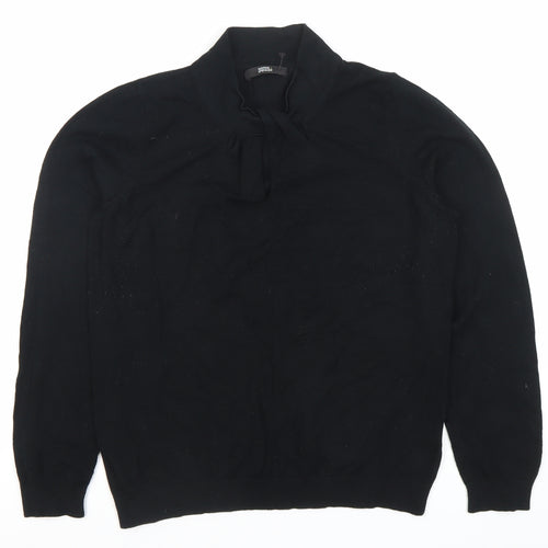 Marks and Spencer Women Black Size 14 Long Sleeve Tie Neck Blouse
