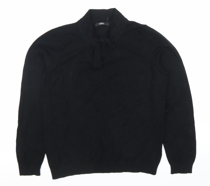 Marks and Spencer Women Black Size 14 Long Sleeve Tie Neck Blouse