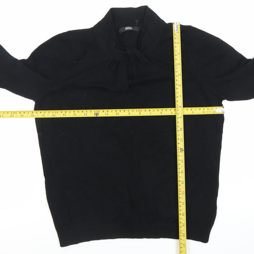 Marks and Spencer Women Black Size 14 Long Sleeve Tie Neck Blouse