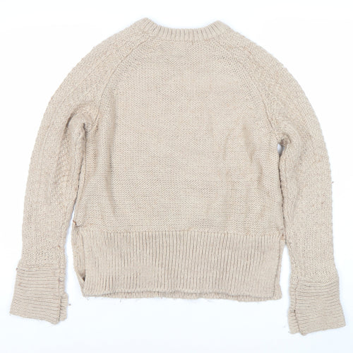 H&M Womens Beige Chunky Knit Wool Blend Pullover Jumper XS