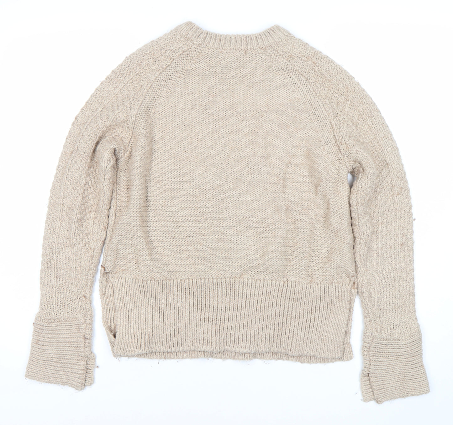 H&M Womens Beige Chunky Knit Wool Blend Pullover Jumper XS
