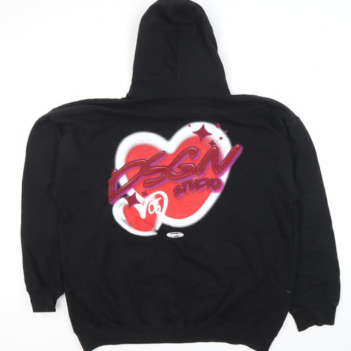 Boohoo Womens Black XL Pullover Hoodie DSGN Studio Graphic Print