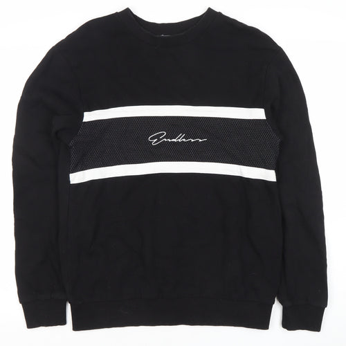 Primark Men’s Black Medium Crew Neck Pullover Sweatshirt Logo Stripe