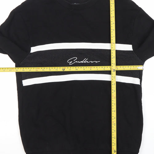 Primark Men’s Black Medium Crew Neck Pullover Sweatshirt Logo Stripe