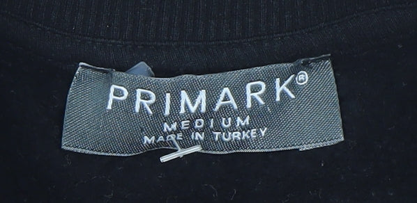 Primark Men’s Black Medium Crew Neck Pullover Sweatshirt Logo Stripe