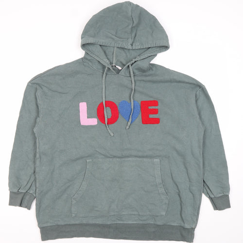 TU Women’s Green Pullover Hoodie Size 16 Love Logo Cotton Blend