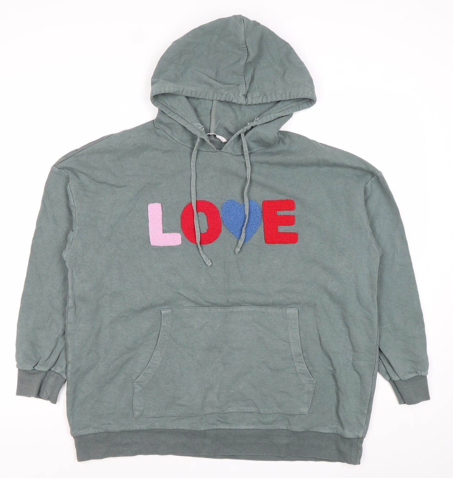 TU Women’s Green Pullover Hoodie Size 16 Love Logo Cotton Blend