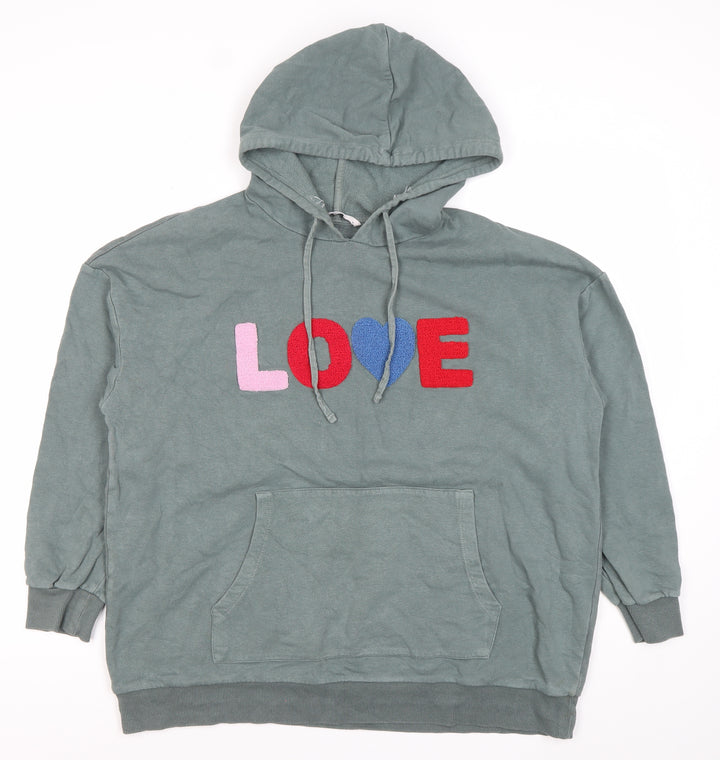 TU Women’s Green Pullover Hoodie Size 16 Love Logo Cotton Blend